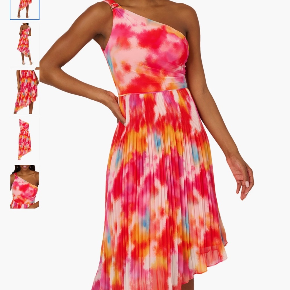 Adrianna Papell One-Shoulder Chiffon Midi Dress, size 14